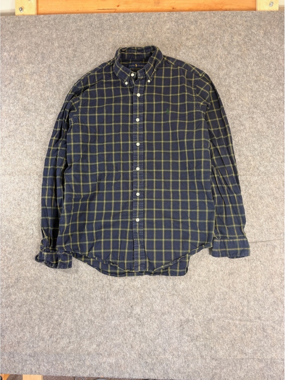 Ralph Lauren navy green plaid button-down shirt size large
